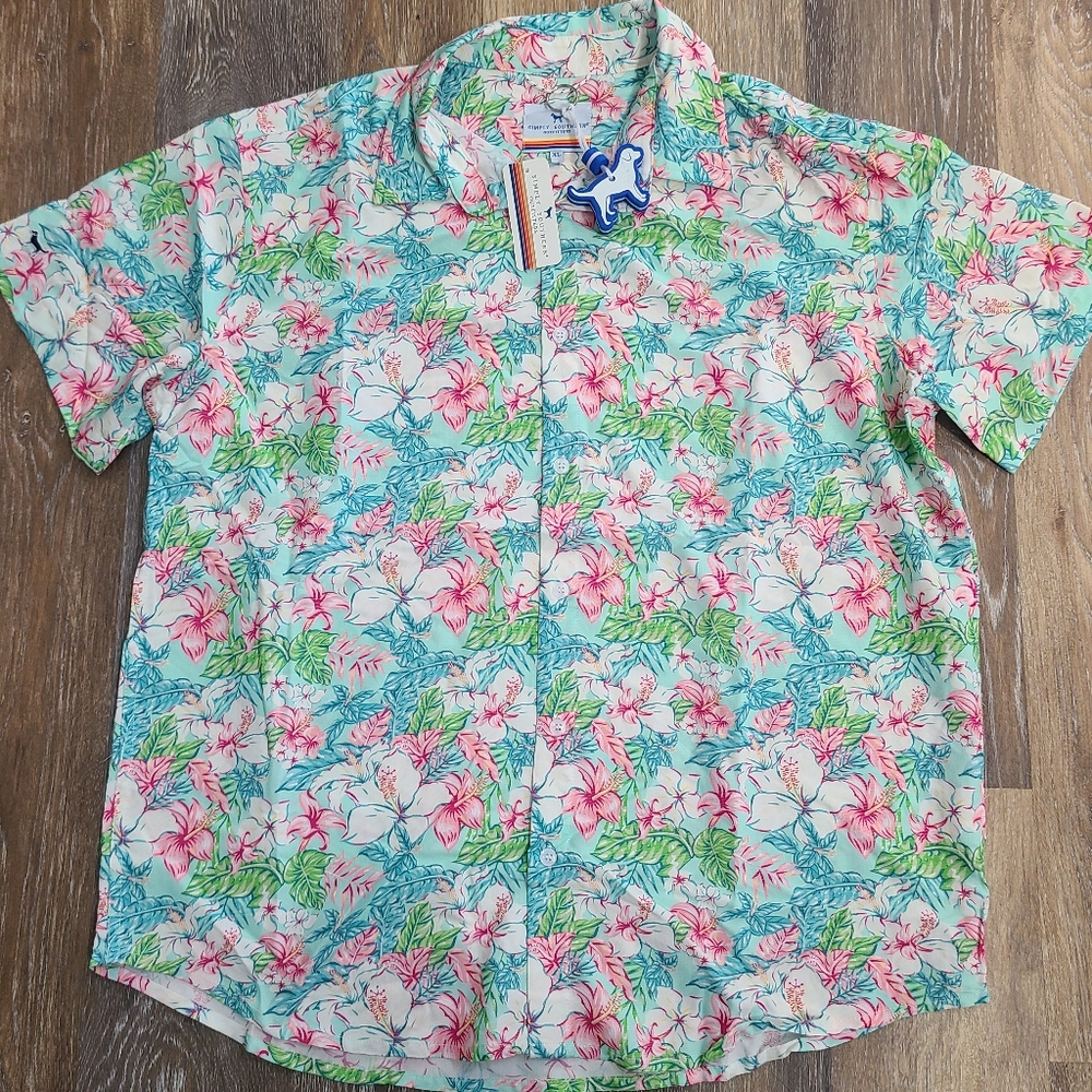 Simply Southern Tropical Stretch Button Down Shirt NWT Mens Large, XL and 2x